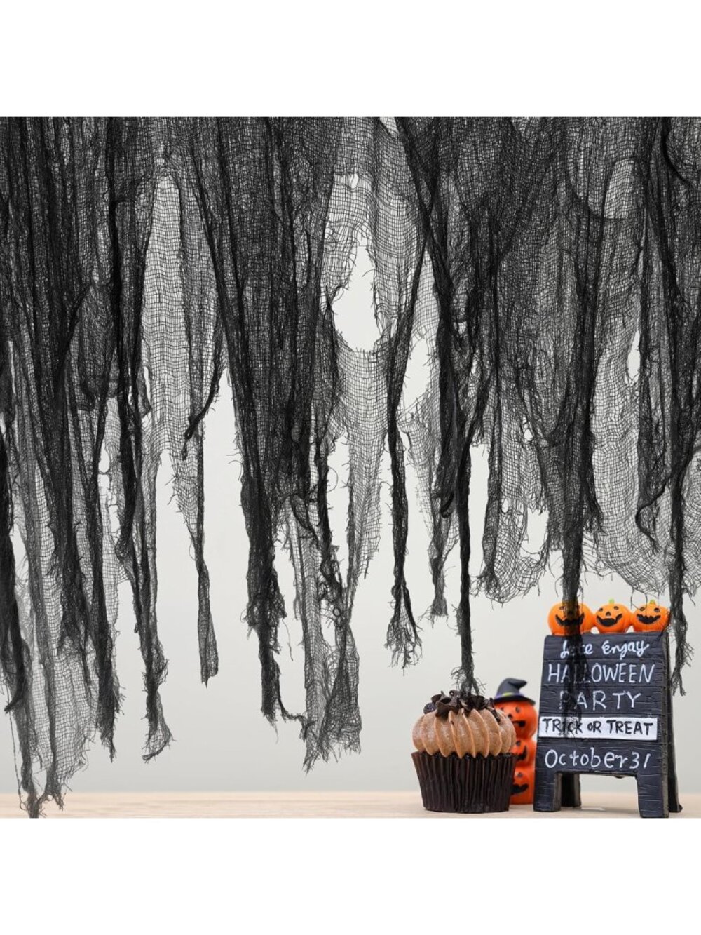 500 x 59 Inch Spooky Black Halloween Cloth - Creepy Decor for Haunted Parties